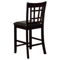 Black And Espresso Lattice Back Counter Height Stools Set Of 2 Solid Brown Espresso Dining Room Foam Spot Clean Transitional Rubberwood Open Back Foam Faux Leather
