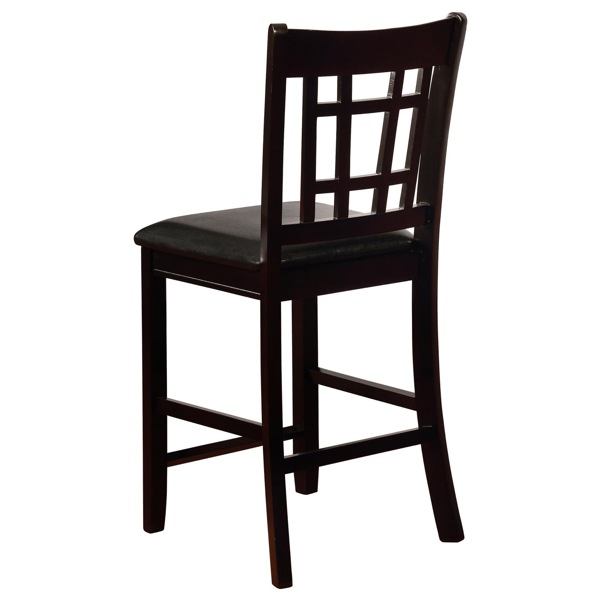 Black And Espresso Lattice Back Counter Height Stools Set Of 2 Solid Brown Espresso Dining Room Foam Spot Clean Transitional Rubberwood Open Back Foam Faux Leather