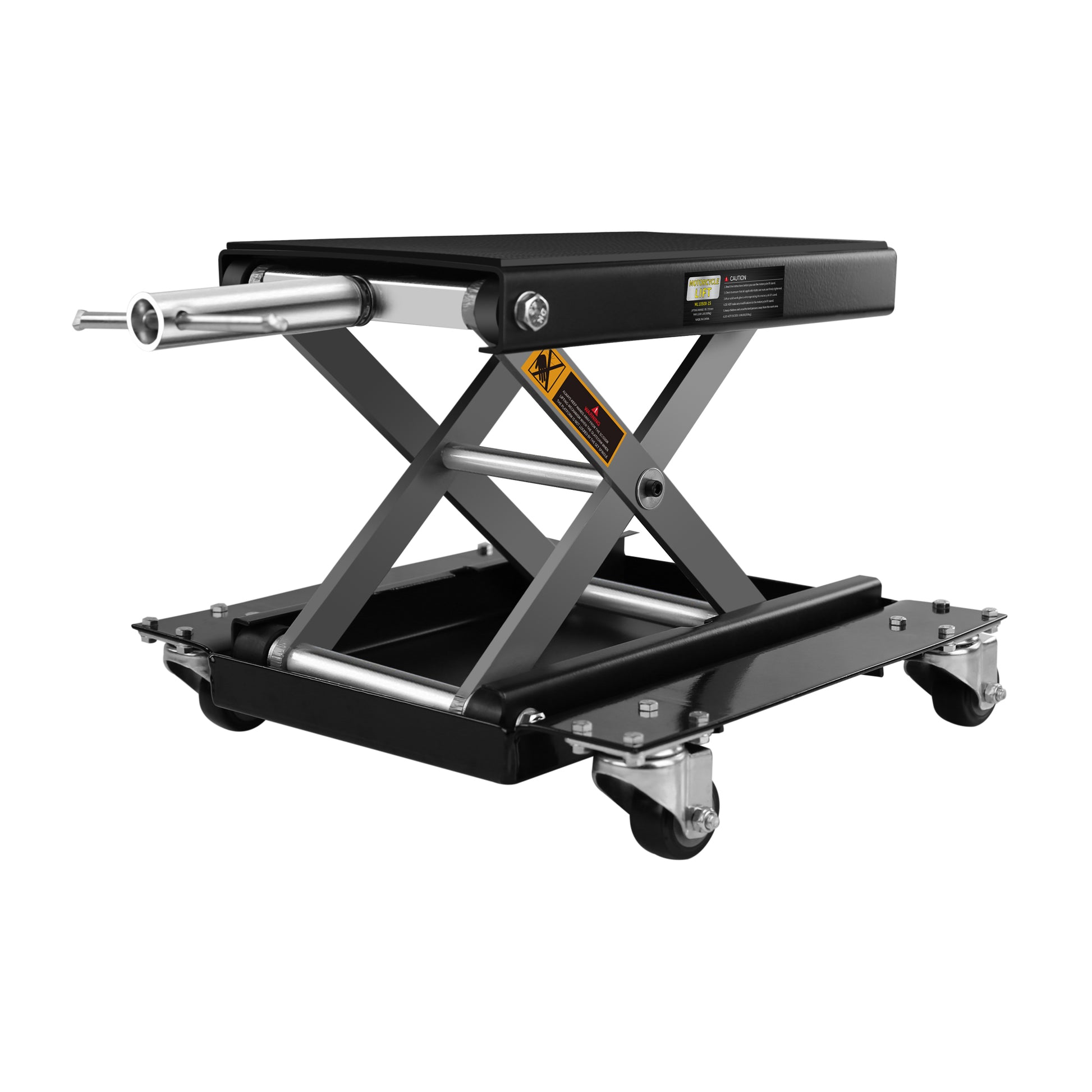 Motorcycle Lift Scissor Jack Steel Wide Deck Hoist Crank Center Stand 1100 Lbs Capacity For Motorcycles, Atvs, Dirt Bikes Black And Silver Steel