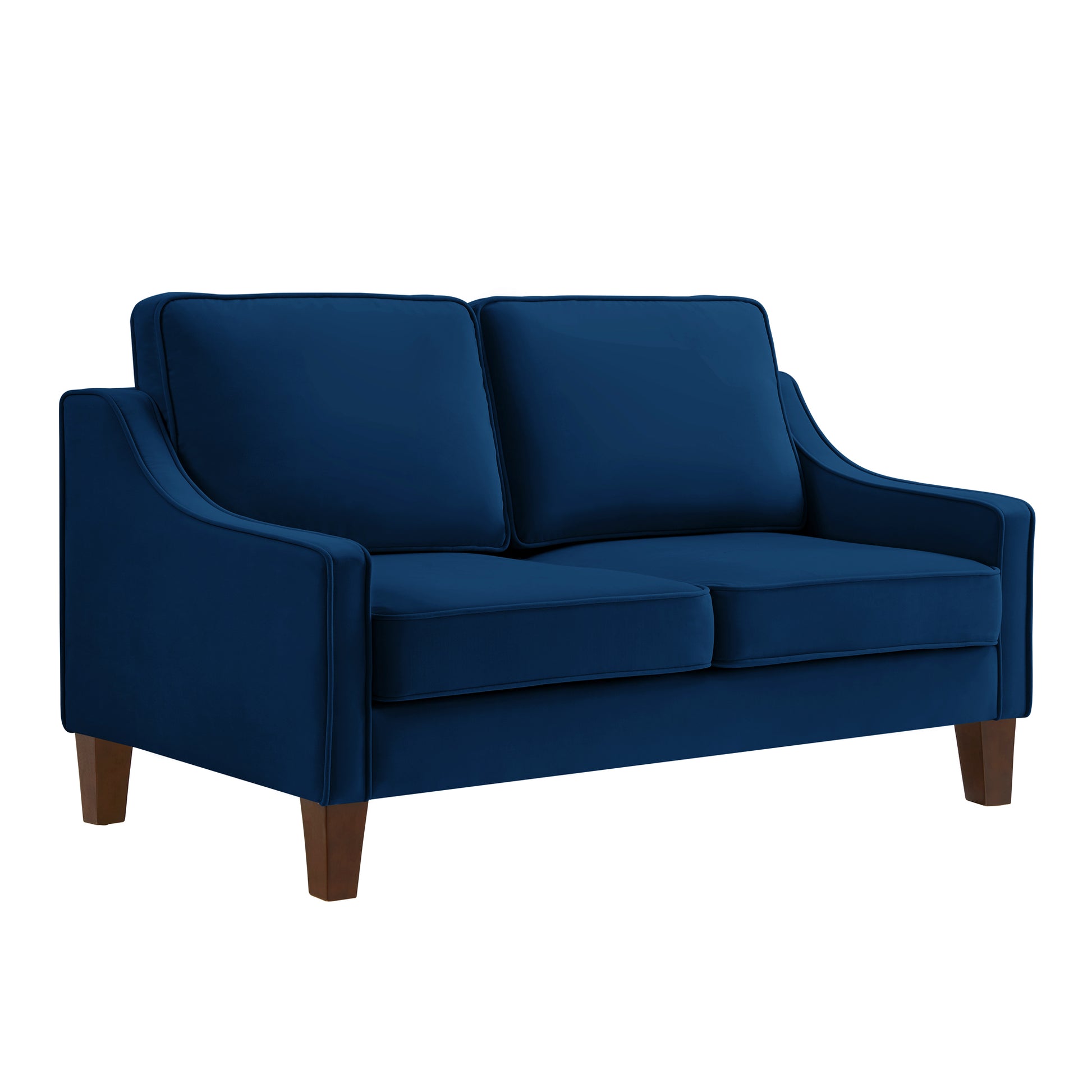 Modern Loveseat Sofa For Living Room, Upholstered Velvet Small Couch With Wooden Legs For Livingroom Bedroom, Navy Navy Espresso Velvet Wood Primary Living Space Medium Soft Cushion Back American Design Rubberwood Square Arms Foam Velvet 2 Seat