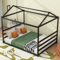 Metal House Shape Platform Bed, Black, Queen Queen Black Metal