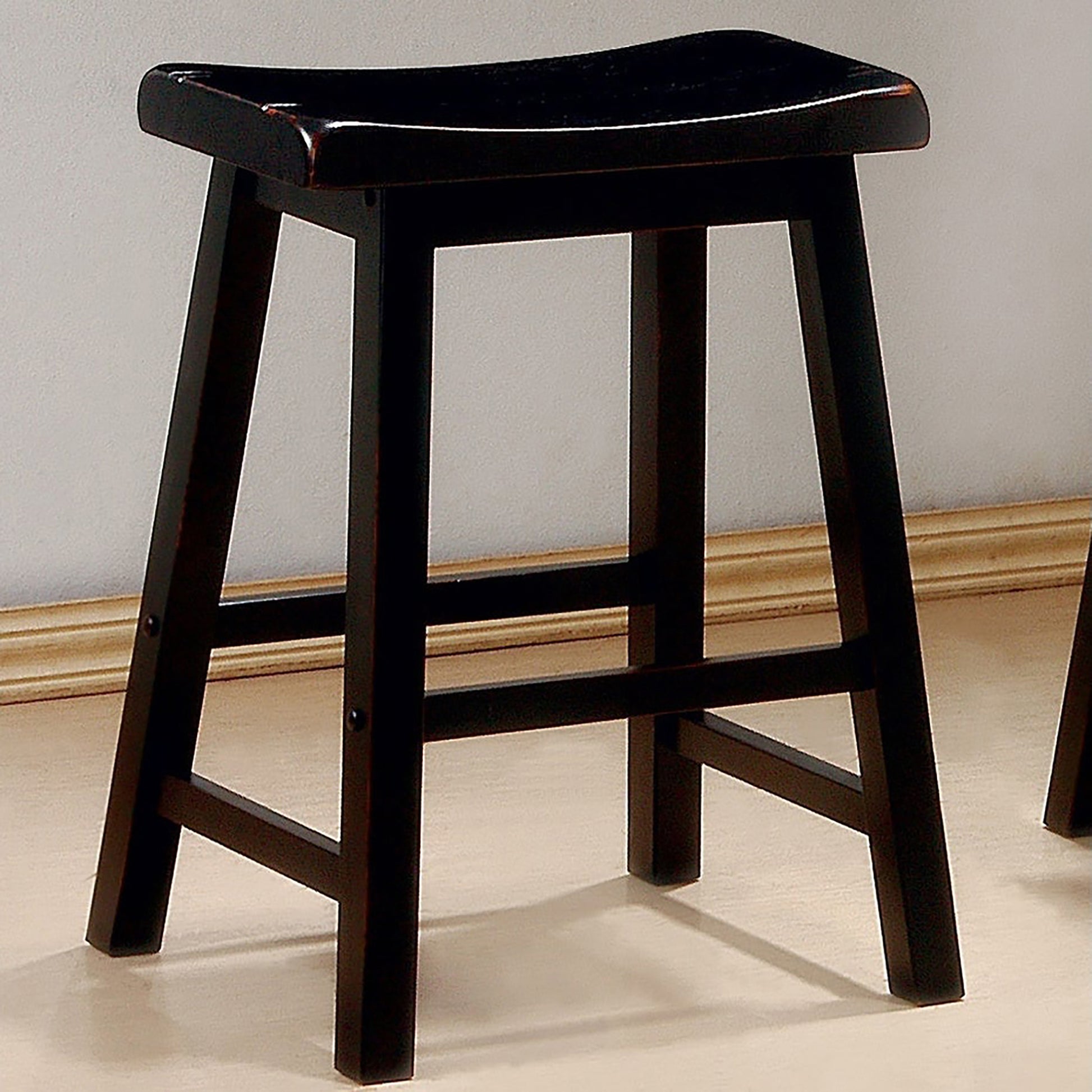 Black Counter Height Stools Set Of 2 Solid Black Dining Room Wipe Clean Transitional Rubberwood Wood