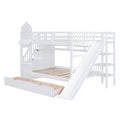 Full Over Full Castle Style Bunk Bed With 2 Drawers 3 Shelves And Slide White White Solid Wood