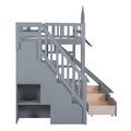 Twin Over Twin Castle Style Bunk Bed With 2 Drawers 3 Shelves And Slide Gray Gray Solid Wood