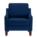 Modern Armchair, Living Room Single Seat Sofa Chair With Wooden Legs, Upholstered Velvet Accent Chair For Living Room, Bedroom,Navy Navy Espresso Velvet Wood Primary Living Space Medium Soft Cushion Back American Design Rubberwood Square Arms Foam Velvet