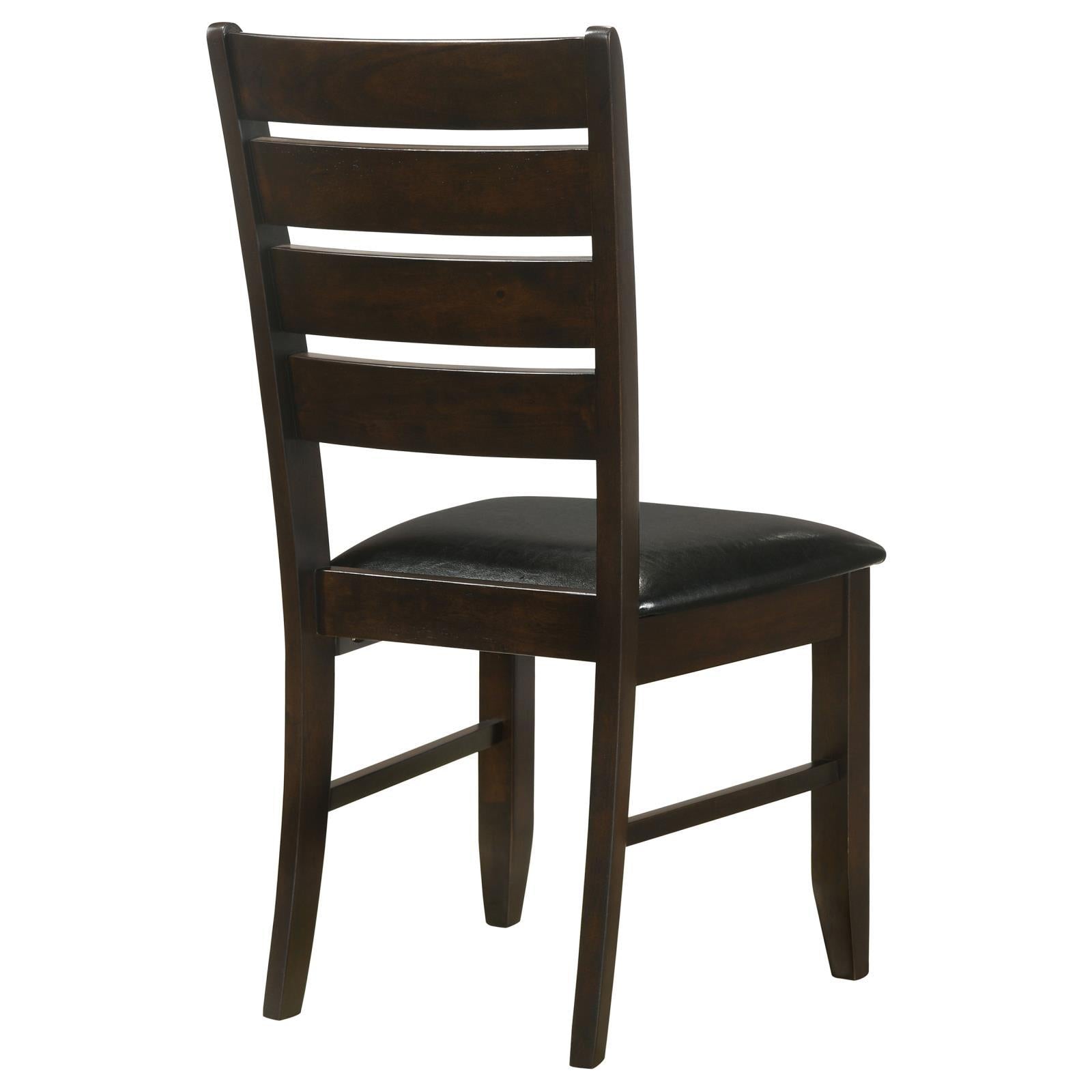 Cappuccino And Black Padded Seat Side Chairs Set Of 2 Solid Black Brown Dining Room Foam Spot Clean Transitional Side Chair Rubberwood Ladder Back Foam Faux Leather