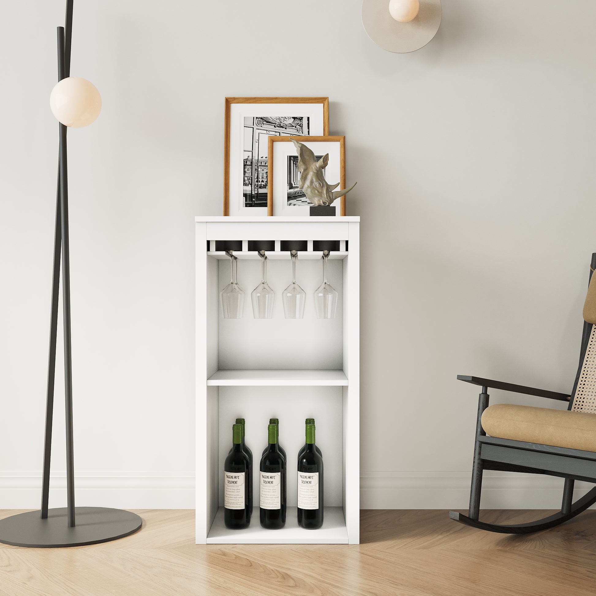 Brown walnut color modular wine bar Cabinet with white-mdf