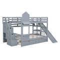 Full Over Full Castle Style Bunk Bed With 2 Drawers 3 Shelves And Slide Gray Gray Solid Wood