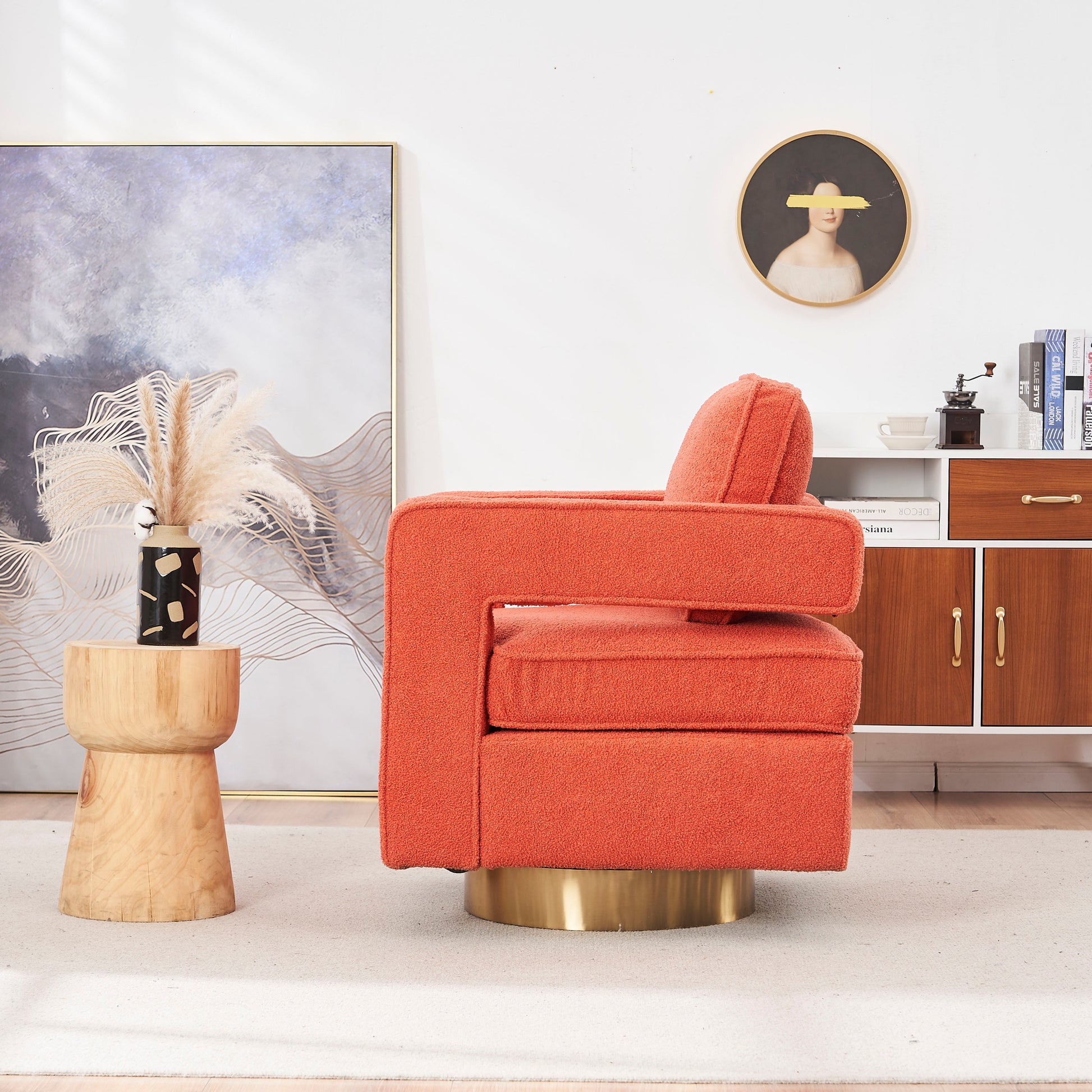 Swivel Barrel Chair For Living Room,360 Degree Swivel Club Modern Accent Single Sofa Chair, Small Leisure Arm Chair For Nursery, Hotel, Bedroom, Office Orange Primary Living Space Modern Faux Fur