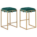 Hunter Green And Gold Counter Height Stools Set Of 2 Solid Green Dining Room Foam Spot Clean Square Contemporary,Modern Bar Stools Foam Velvet