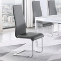 Grey And Chrome High Back Side Chairs Set Of 4 Solid Grey Dining Room Foam Spot Clean Contemporary,Modern Side Chair Solid Back Foam Faux Leather