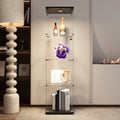 Led Lights Glass Display Cabinet 4 Shelves With Door, Floor Standing Curio Bookshelf For Living Room Bedroom Office, 64.7