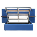 Full Size Storage Upholstered Hydraulic Platform Bed With 2 Shelves, 2 Lights And Usb, Blue Box Spring Not Required Full Blue Wood Bedroom Bed Frame Velvet Upholstered