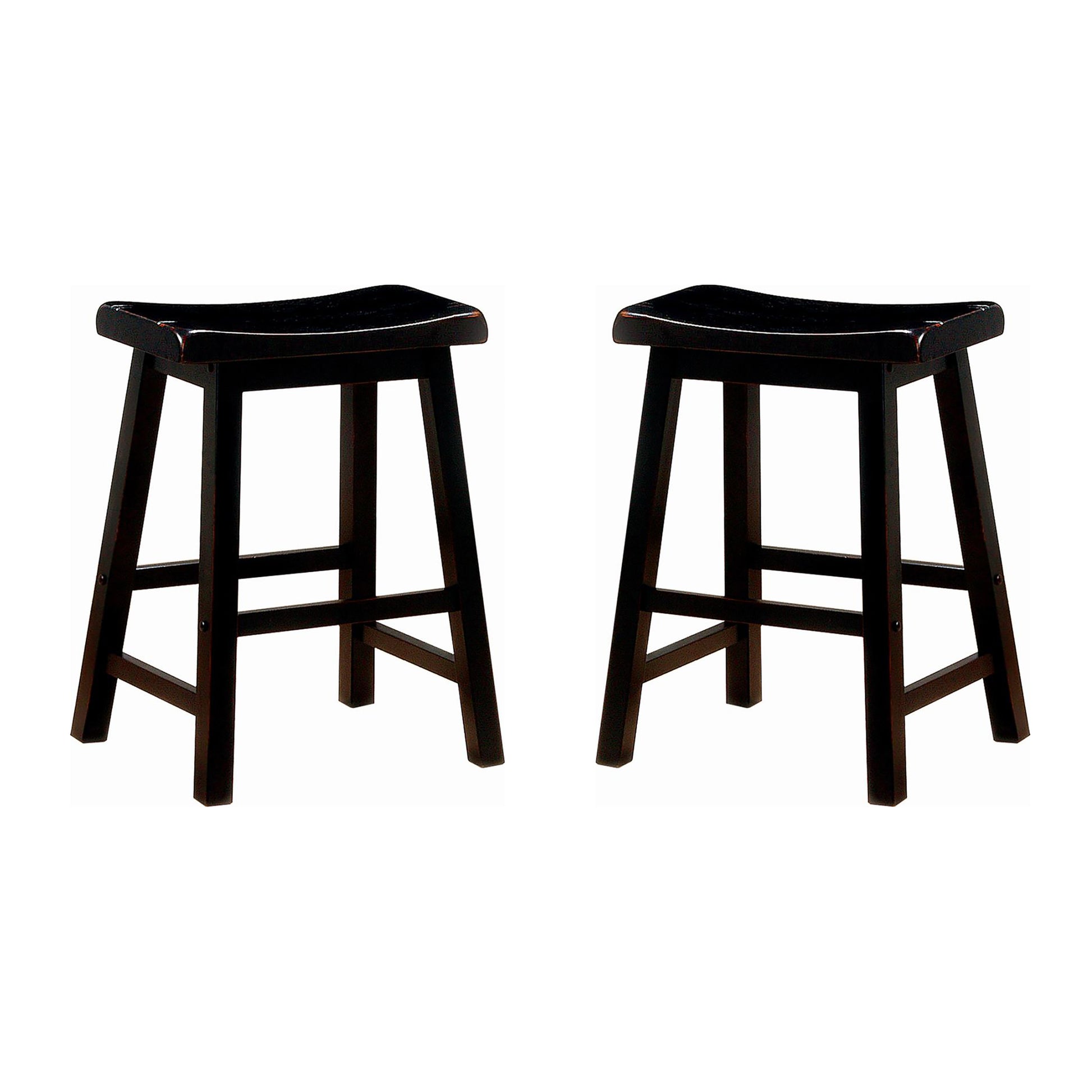 Black Counter Height Stools Set Of 2 Solid Black Dining Room Wipe Clean Transitional Rubberwood Wood