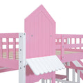 Full Over Full Castle Style Bunk Bed With 2 Drawers 3 Shelves And Slide Pink Pink Solid Wood