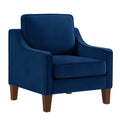 Modern Armchair, Living Room Single Seat Sofa Chair With Wooden Legs, Upholstered Velvet Accent Chair For Living Room, Bedroom,Navy Navy Espresso Velvet Wood Primary Living Space Medium Soft Cushion Back American Design Rubberwood Square Arms Foam Velvet