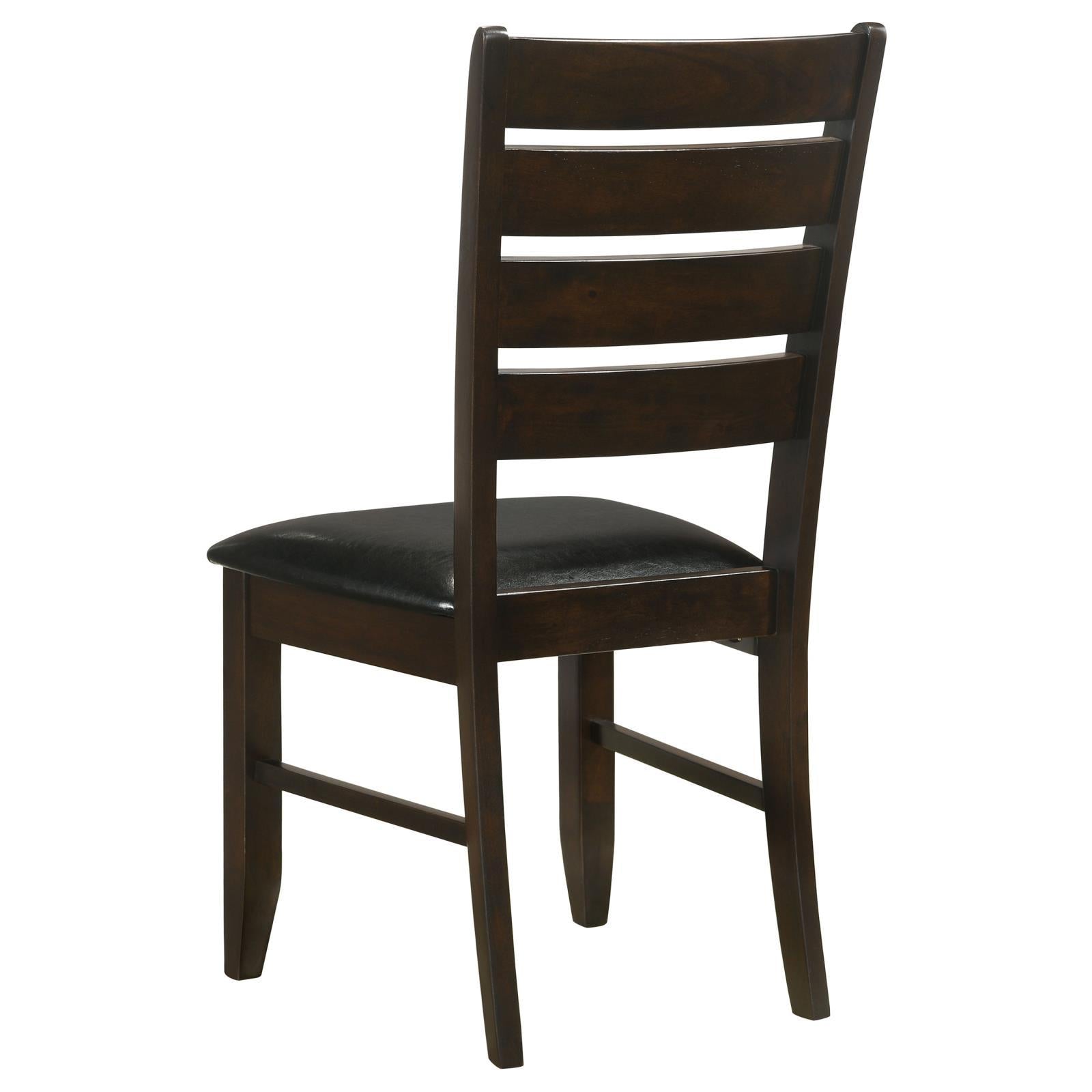 Cappuccino And Black Padded Seat Side Chairs Set Of 2 Solid Black Brown Dining Room Foam Spot Clean Transitional Side Chair Rubberwood Ladder Back Foam Faux Leather