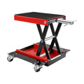 Motorcycle Lift, 1100 Lbs Motorcycle Lift Atv Scissor Lift Jack With Dolly & Hand Crank, Center Hoist Crank Stand With Wide Deck & Tool Tray For Street Bikes, Cruiser Bikes, Touring Motorcycles Red Steel