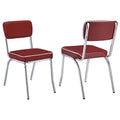 Red And Chrome Upholstered Side Chairs Set Of 2 Solid Red Dining Room Foam Spot Clean Contemporary,Modern Side Chair Open Back Foam Faux Leather