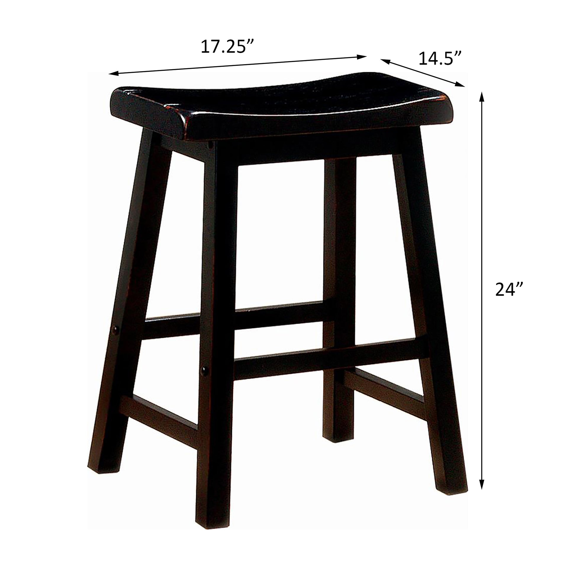 Black Counter Height Stools Set Of 2 Solid Black Dining Room Wipe Clean Transitional Rubberwood Wood