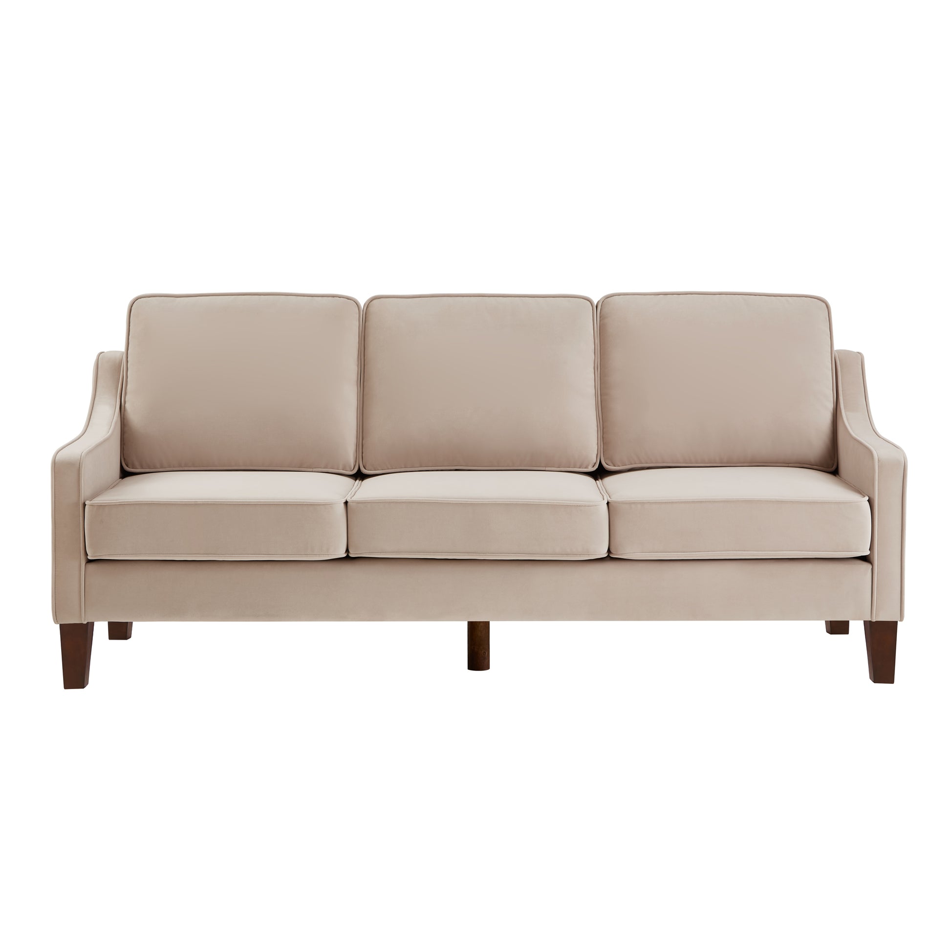 Modern 3 Person Seat Sofa Couch With Scooped Armrest Wood Legs,Upholstered Velvet 3 Seat Sofa With Removable Cushions For Livingroom Bedroom,Taupe Taupe Espresso Velvet Wood Primary Living Space Medium Soft Cushion Back American Design Rubberwood Square