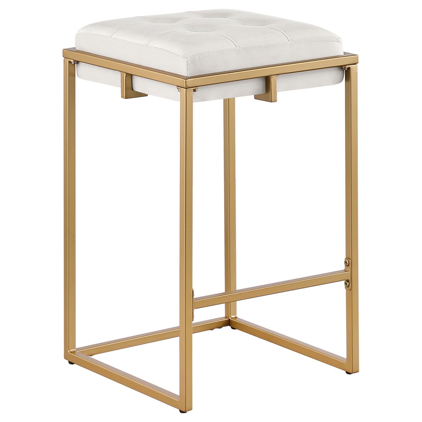 Beige And Gold Square Counter Height Stools Set Of 2 Solid Beige Gold Dining Room Foam Spot Clean Square Contemporary,Modern Bar Stools Foam Velvet