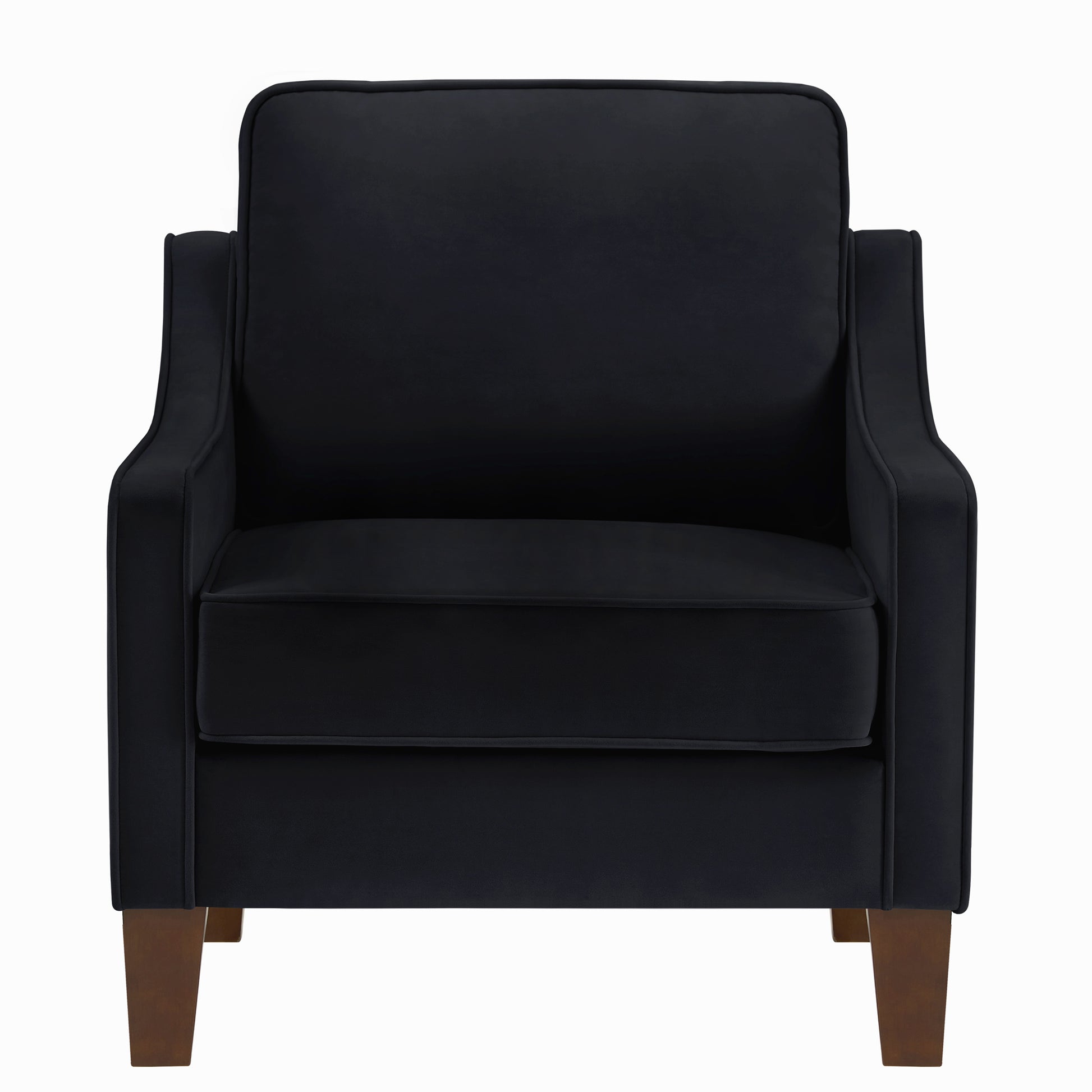 Modern Armchair, Living Room Single Seat Sofa Chair With Wooden Legs, Upholstered Velvet Accent Chair For Living Room, Bedroom,Black Black Espresso Velvet Wood Primary Living Space Medium Soft Cushion Back American Design Rubberwood Square Arms Foam