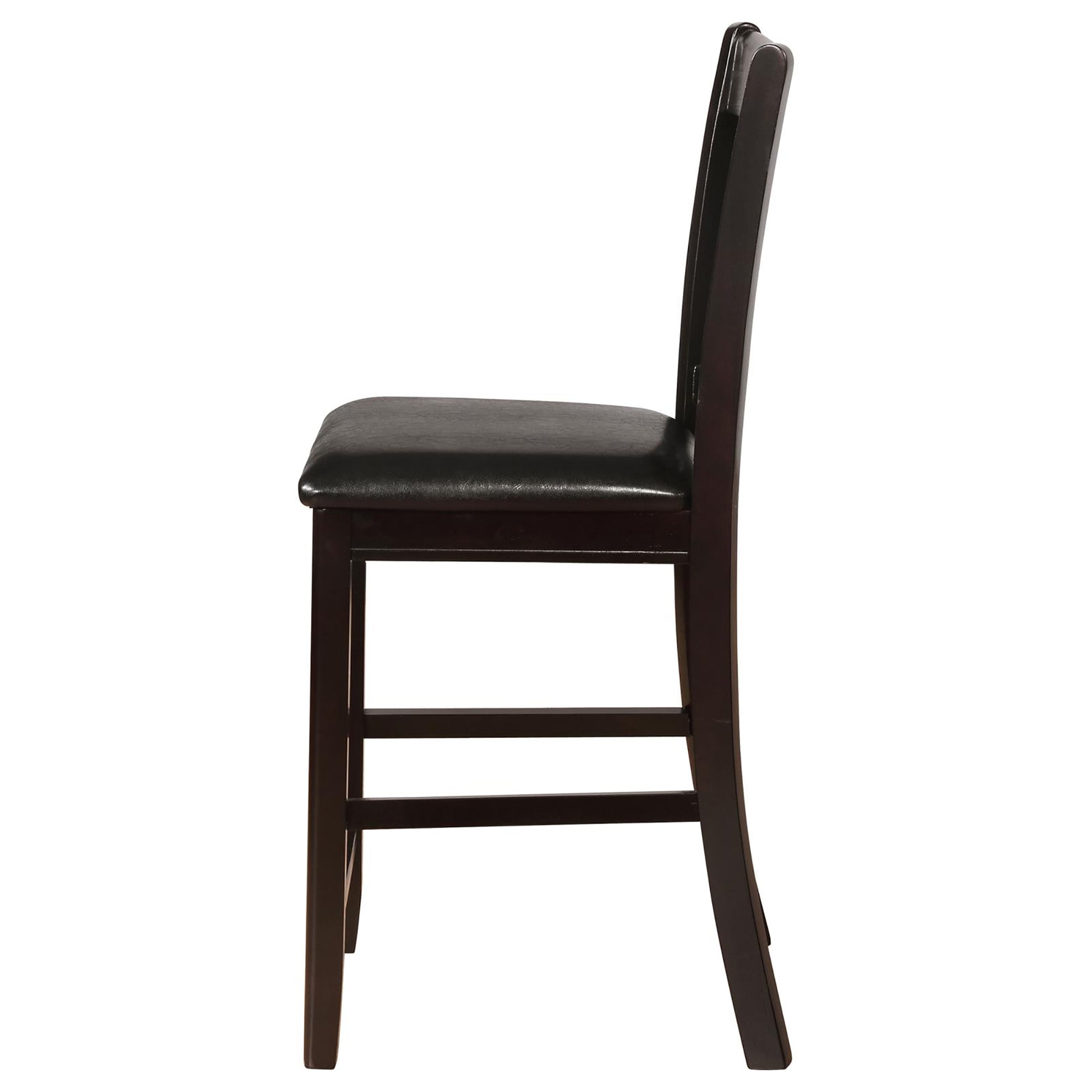 Black And Espresso Lattice Back Counter Height Stools Set Of 2 Solid Brown Espresso Dining Room Foam Spot Clean Transitional Rubberwood Open Back Foam Faux Leather