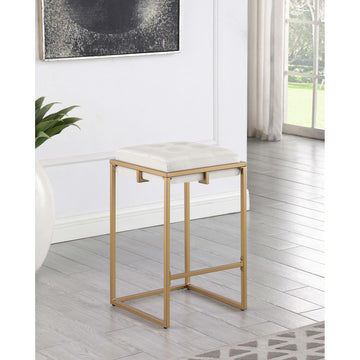 Beige And Gold Square Counter Height Stools Set Of 2 Solid Beige Gold Dining Room Foam Spot Clean Square Contemporary,Modern Bar Stools Foam Velvet