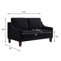 Modern Loveseat Sofa For Living Room, Upholstered Velvet Small Couch With Wooden Legs For Livingroom Bedroom, Black Black Espresso Velvet Wood Primary Living Space Medium Soft Cushion Back American Design Rubberwood Square Arms Foam Velvet 2 Seat