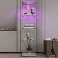 Led Lights Glass Display Cabinet 4 Shelves With Door, Floor Standing Curio Bookshelf For Living Room Bedroom Office, 64.7