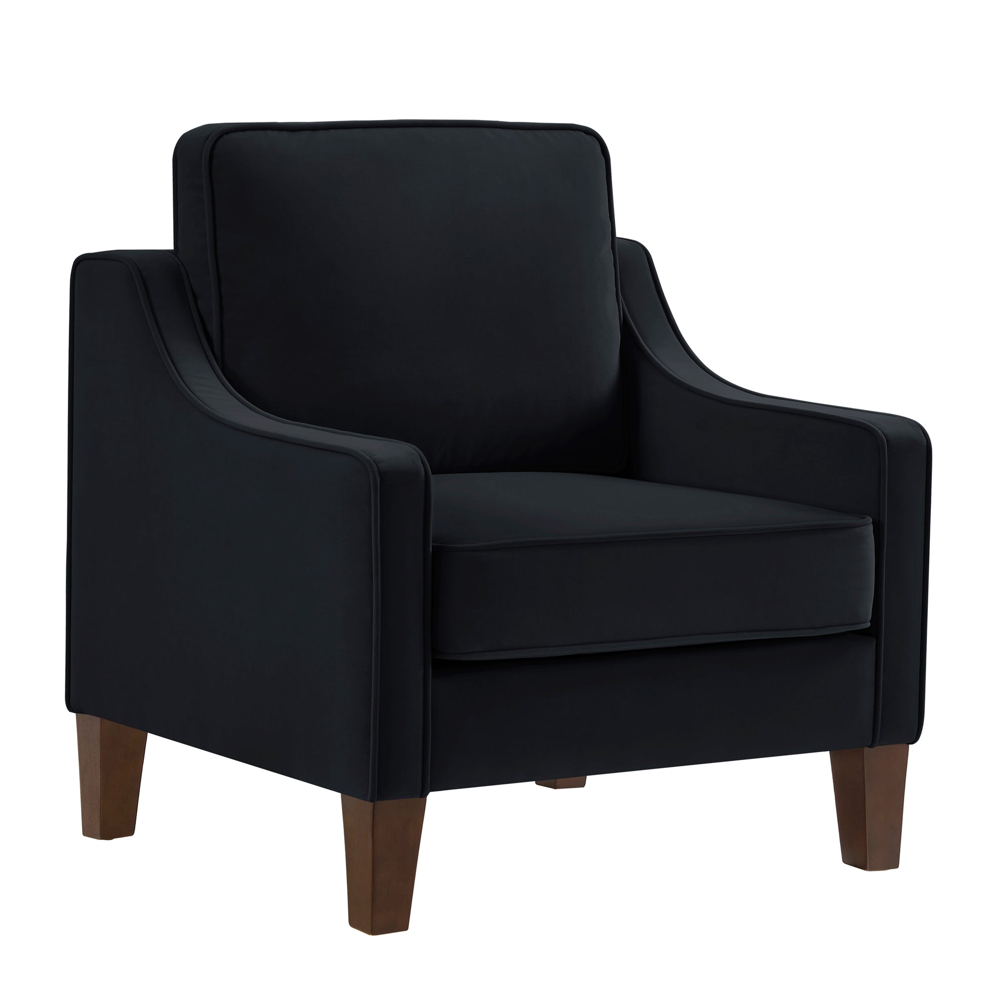 Modern Armchair, Living Room Single Seat Sofa Chair With Wooden Legs, Upholstered Velvet Accent Chair For Living Room, Bedroom,Black Black Espresso Velvet Wood Primary Living Space Medium Soft Cushion Back American Design Rubberwood Square Arms Foam
