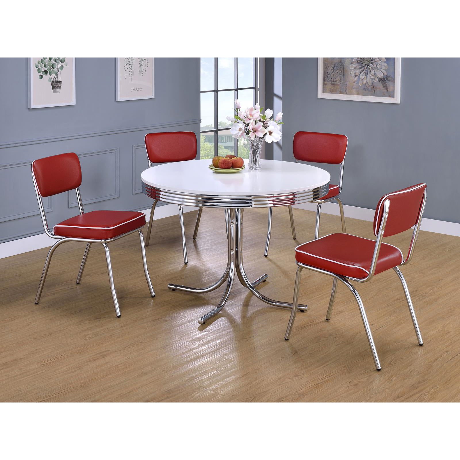 Red And Chrome Upholstered Side Chairs Set Of 2 Solid Red Dining Room Foam Spot Clean Contemporary,Modern Side Chair Open Back Foam Faux Leather