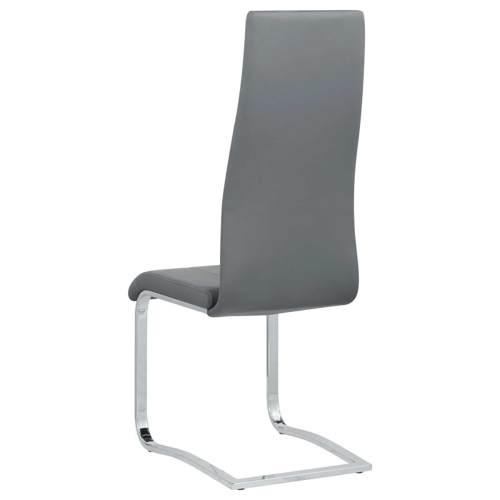 Grey And Chrome High Back Side Chairs Set Of 4 Solid Grey Dining Room Foam Spot Clean Contemporary,Modern Side Chair Solid Back Foam Faux Leather