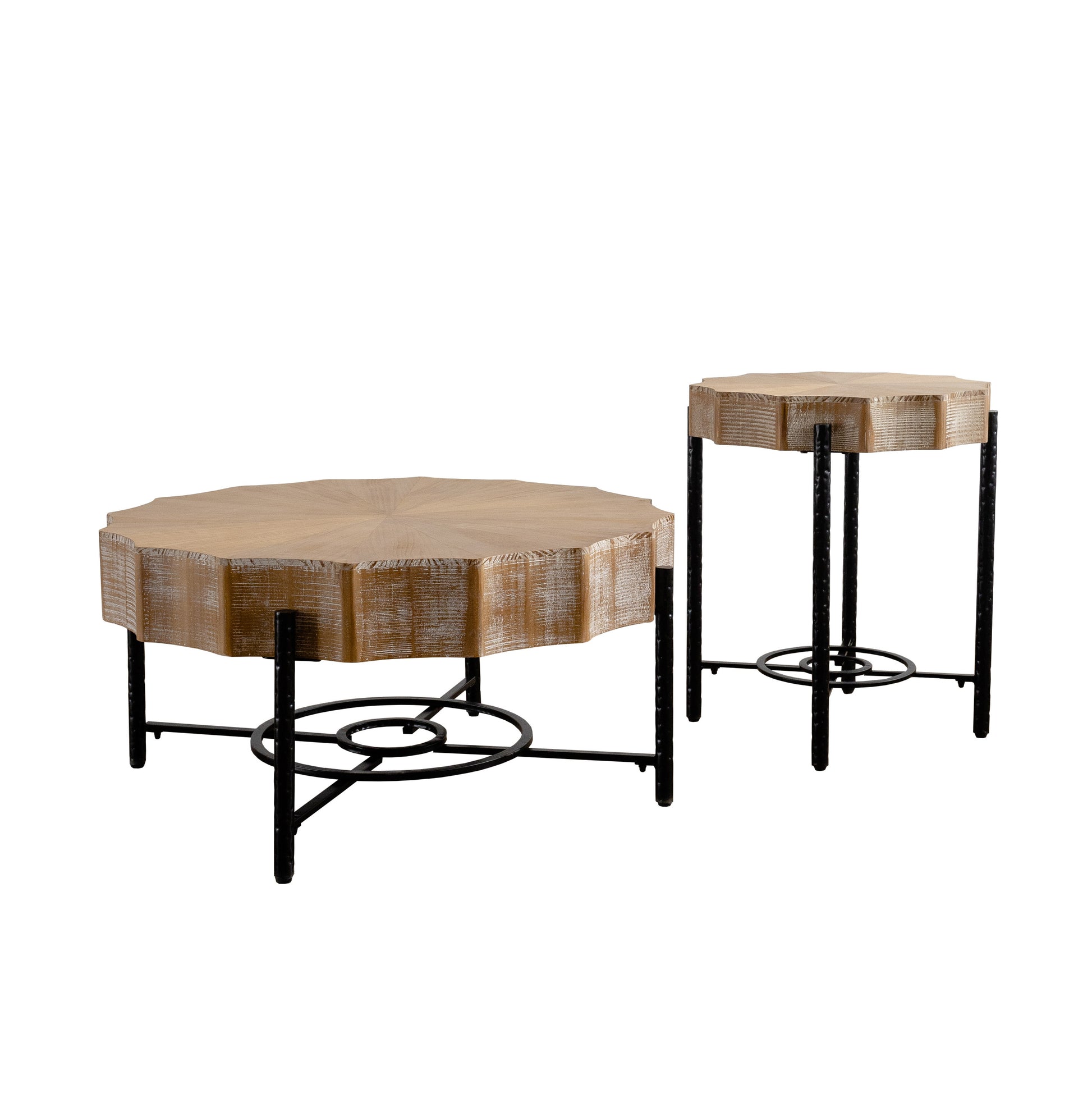 31.5 "Vintage Patchwork Lace Shape Coffee Table With Natural Pine Grain Table Top And Dimpled Metal Cross Legs, Cedar Coffee Table Set Set Of 2 Natural Black Wood Metal