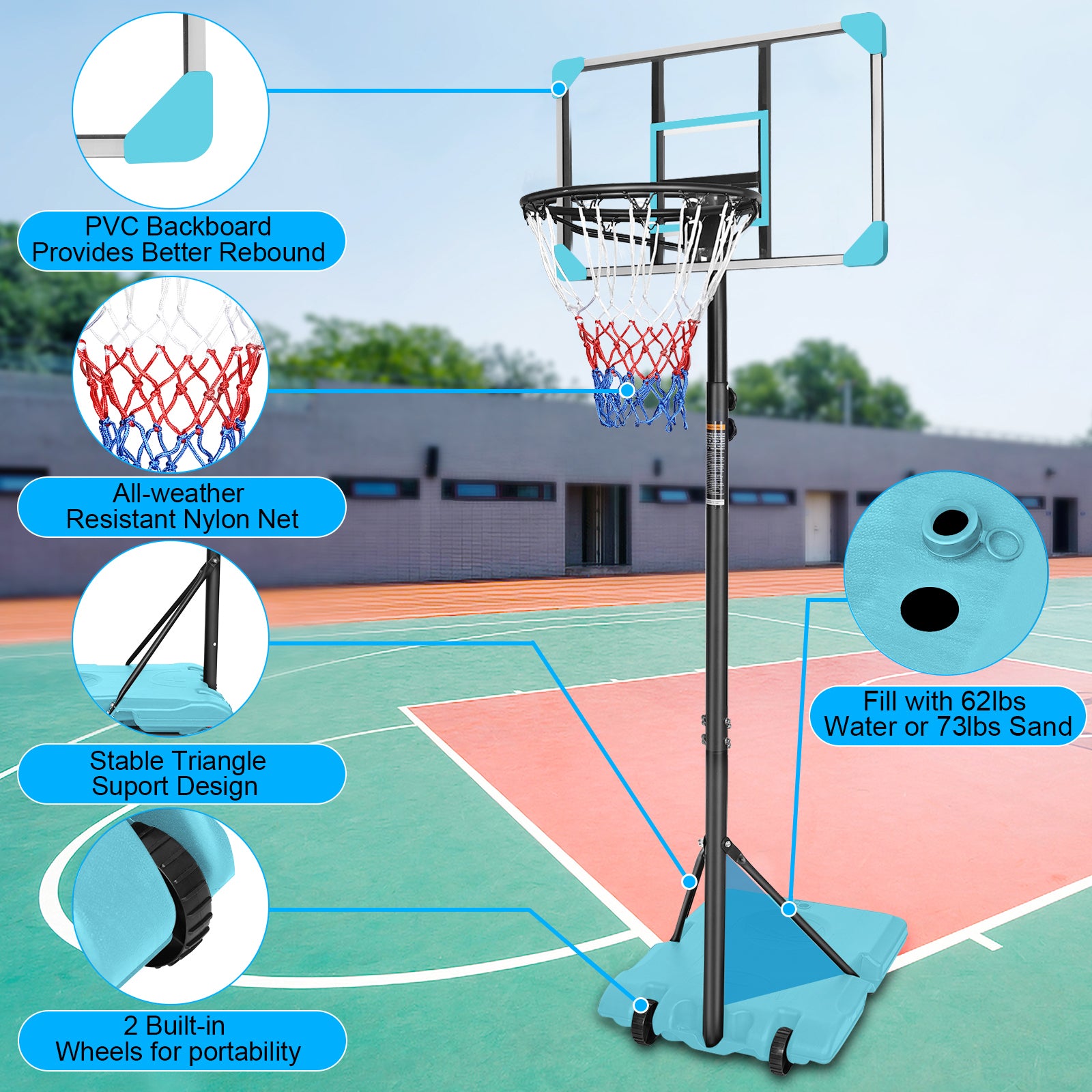 Portable Basketball Goal System with Stable Base and transparent-sporty-iron