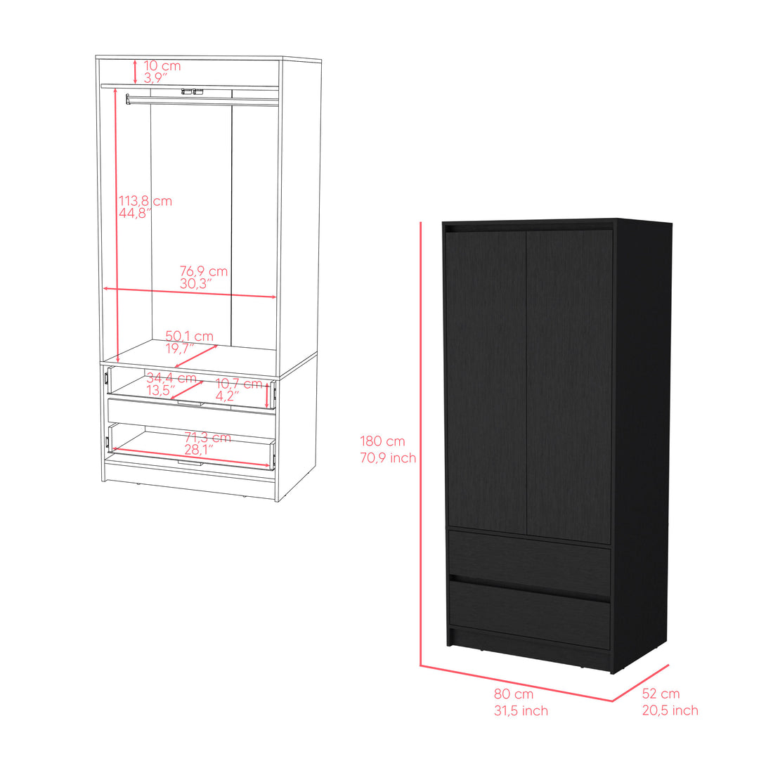 Armoire Closher, Bedroom, Black Black Particle Board Particle Board