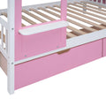 Full Over Full Castle Style Bunk Bed With 2 Drawers 3 Shelves And Slide Pink Pink Solid Wood