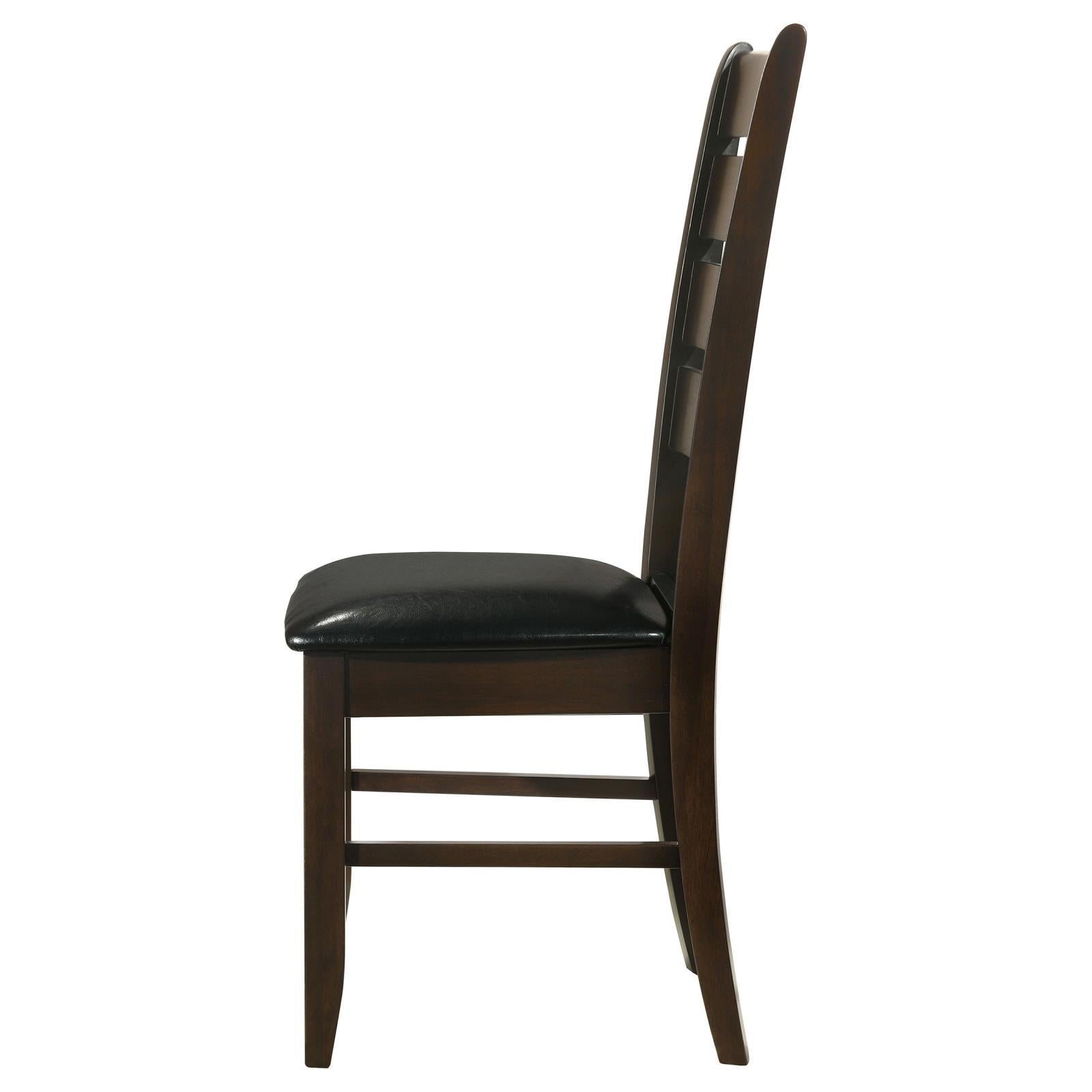 Cappuccino And Black Padded Seat Side Chairs Set Of 2 Solid Black Brown Dining Room Foam Spot Clean Transitional Side Chair Rubberwood Ladder Back Foam Faux Leather