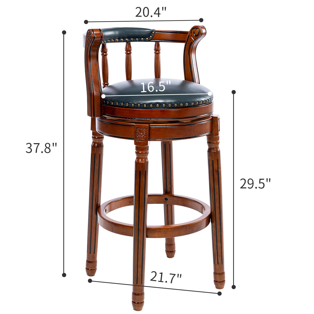 Bar Stools Seat Height 29.5'' Leather Wooden Bar Stools Dark Blue 1Pc Blue Genuine Leather