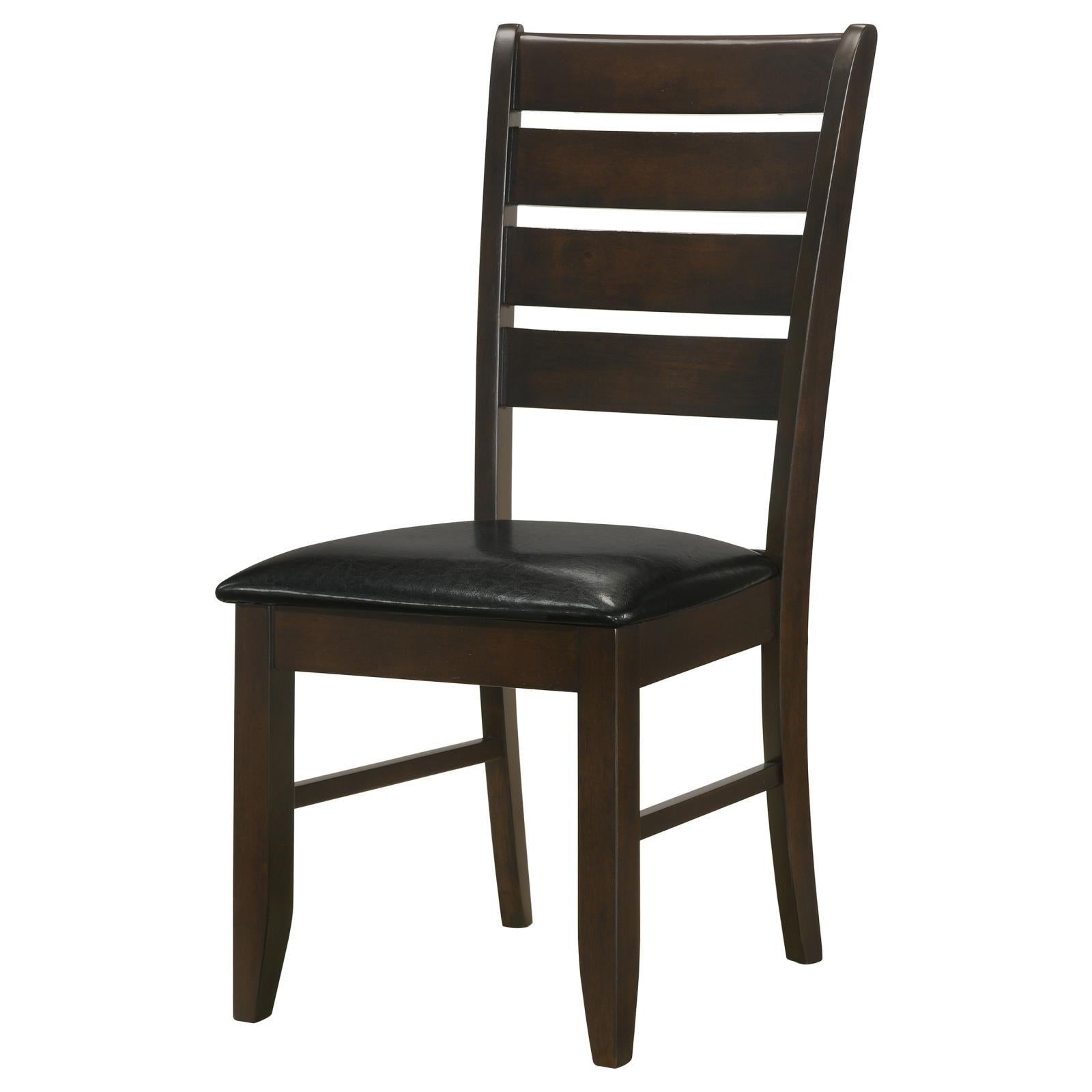 Cappuccino And Black Padded Seat Side Chairs Set Of 2 Solid Black Brown Dining Room Foam Spot Clean Transitional Side Chair Rubberwood Ladder Back Foam Faux Leather