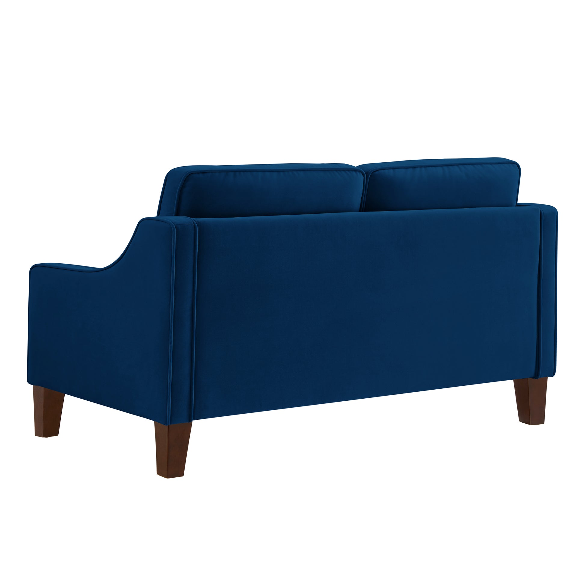 Modern Loveseat Sofa For Living Room, Upholstered Velvet Small Couch With Wooden Legs For Livingroom Bedroom, Navy Navy Espresso Velvet Wood Primary Living Space Medium Soft Cushion Back American Design Rubberwood Square Arms Foam Velvet 2 Seat