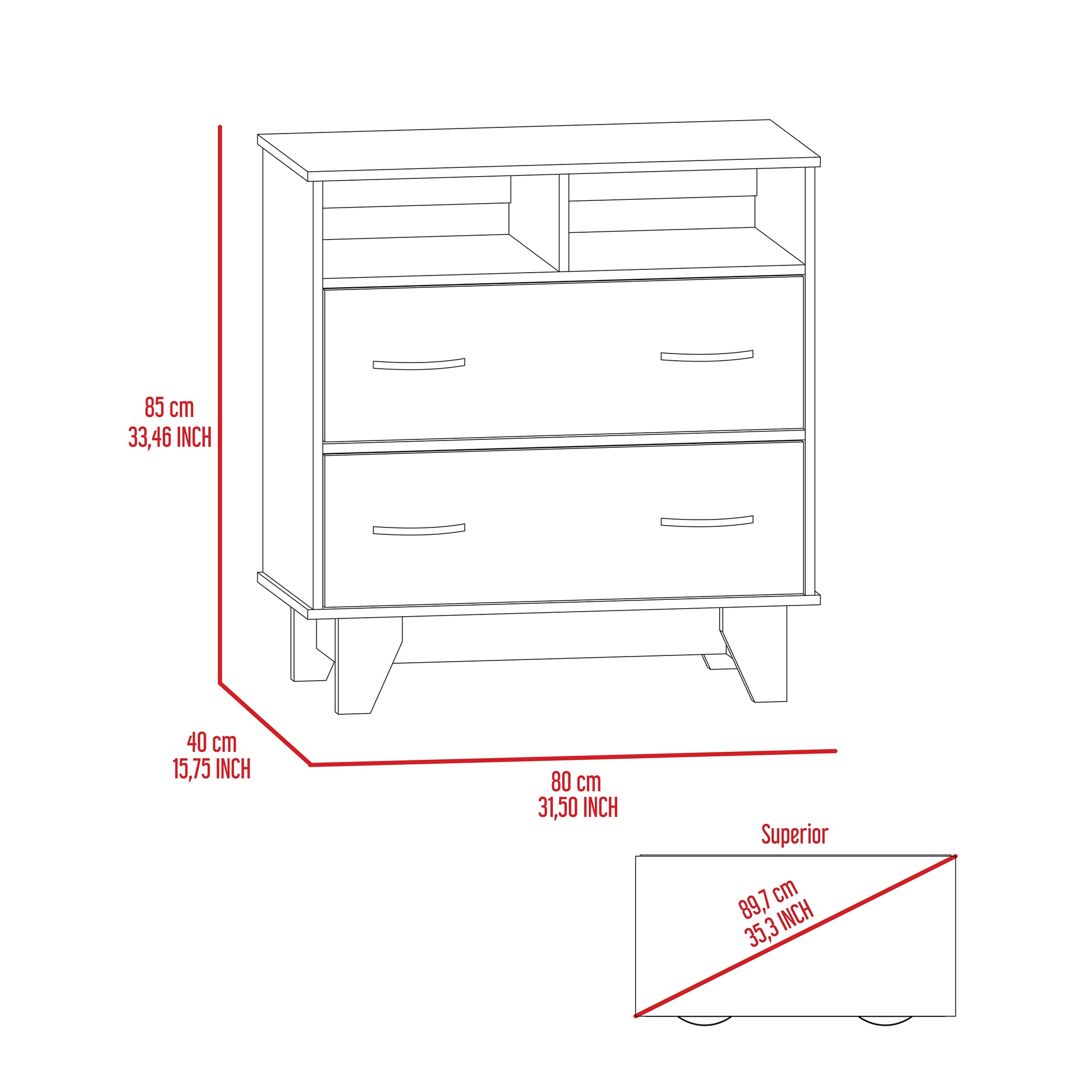 Double Drawer Dresser Arabi, Bedroom, Black Black Particle Board Particle Board