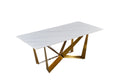 Titanium Gold Stainless Steel Dining Table With Polished Snow Mountain Stone Surface Supports Up To 91.5 Kg White Stainless Steel