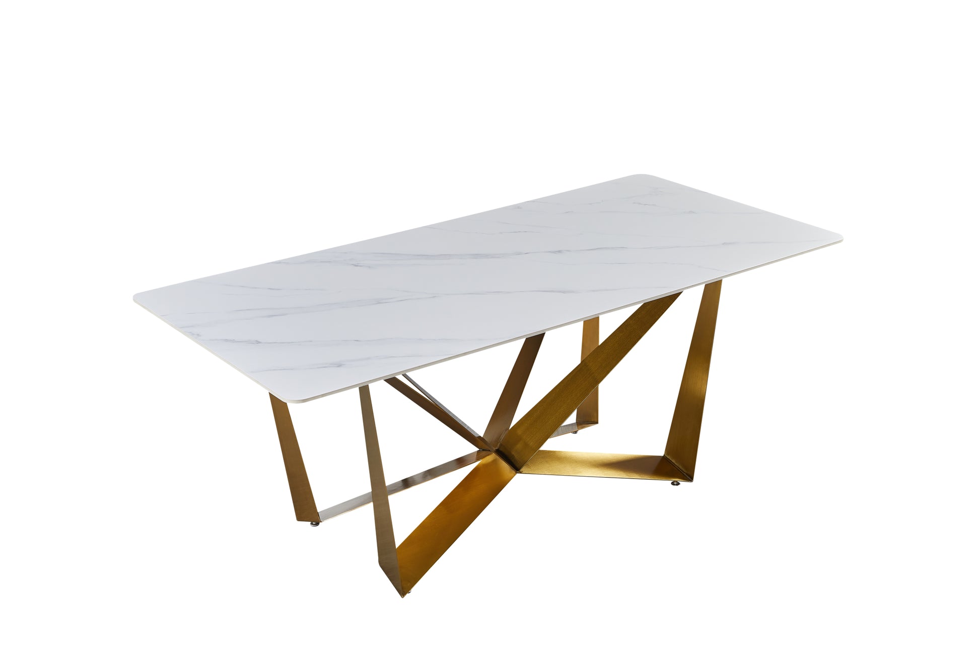 Titanium Gold Stainless Steel Dining Table With Polished Snow Mountain Stone Surface Supports Up To 91.5 Kg White Stainless Steel