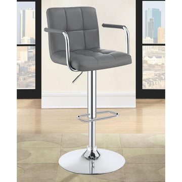 Grey And Chrome Adjustable Bar Stool Solid Grey Dining Room Foam Spot Clean Contemporary,Modern Bar Stools Tufted Back Foam Faux Leather