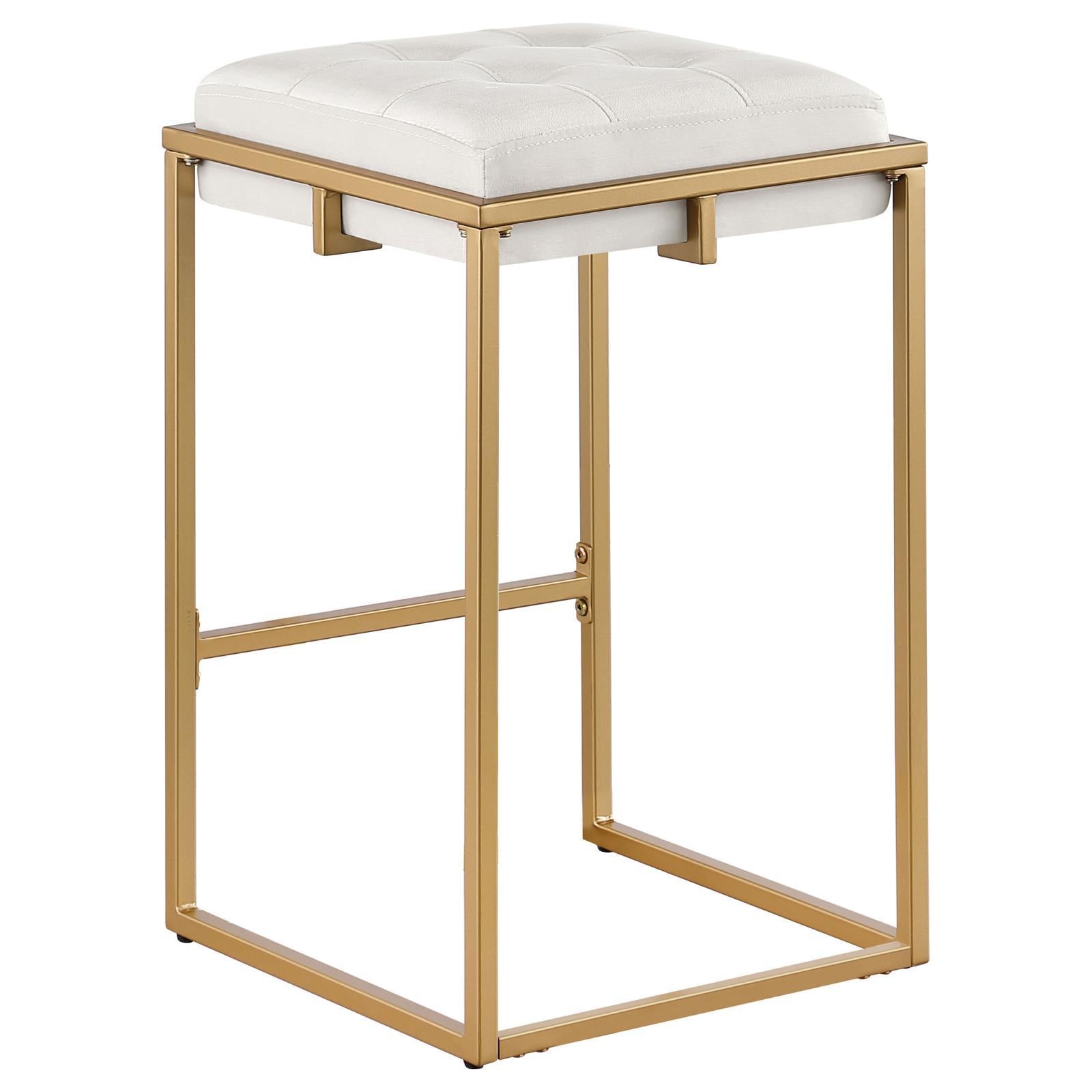 Beige And Gold Square Counter Height Stools Set Of 2 Solid Beige Gold Dining Room Foam Spot Clean Square Contemporary,Modern Bar Stools Foam Velvet