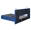 Full Size Storage Upholstered Hydraulic Platform Bed With 2 Shelves, 2 Lights And Usb, Blue Box Spring Not Required Full Blue Wood Bedroom Bed Frame Velvet Upholstered