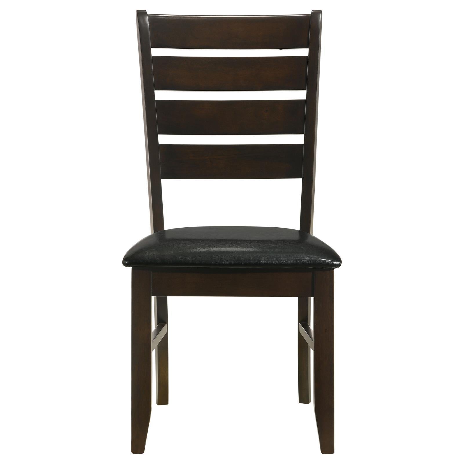 Cappuccino And Black Padded Seat Side Chairs Set Of 2 Solid Black Brown Dining Room Foam Spot Clean Transitional Side Chair Rubberwood Ladder Back Foam Faux Leather