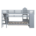 Full Over Full Castle Style Bunk Bed With 2 Drawers 3 Shelves And Slide Gray Gray Solid Wood